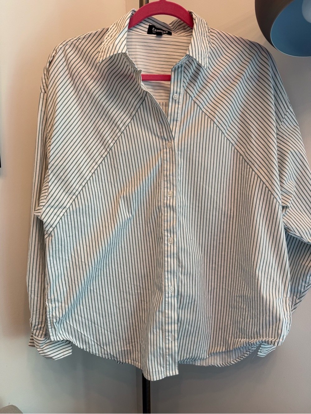 Express Women’s Button Down in light green stripe